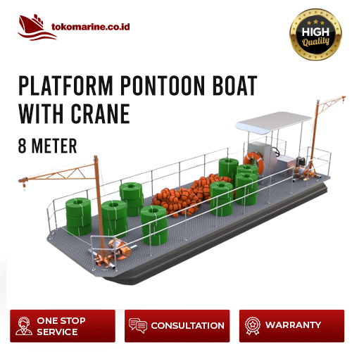 PLATFORM PONTOON BOAT WITH CRANE - PANJANG 8 METER 1 PLATFORM PONTOON BOAT WITH CRANE - PANJANG 8 METER