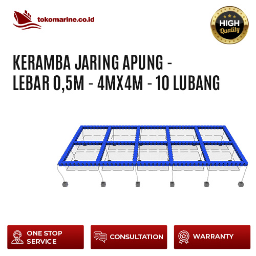 KERAMBA JARING APUNG KUBUS APUNG – LEBAR 0.5 m – 4 m x 4 m – 10 LUBANG